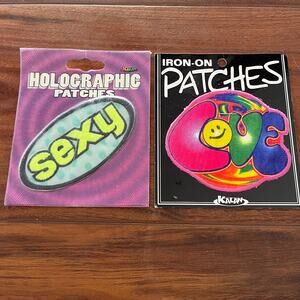 Kalan Iron On Patches Holographic Sexy / Psychedelic Tie Dye Love Set of 2